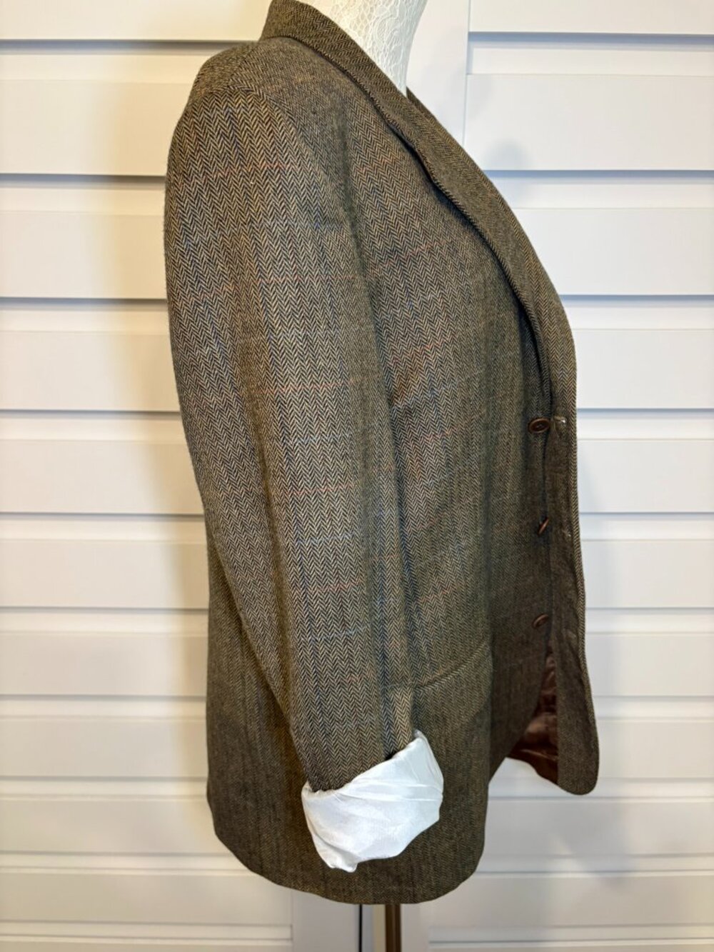 Vintage Enrico Herringbone Tweed Oversized Boyfriend Blazer Brown XL - Picture 7 of 11
